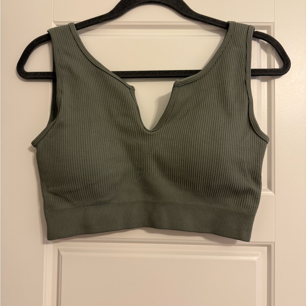 Ribbed Olive Green Crop Top